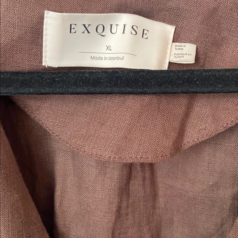 Anthropologie Exquise Amelie Brown Linen Pleated Mini Shirt Dress XL - Picture 4 of 8